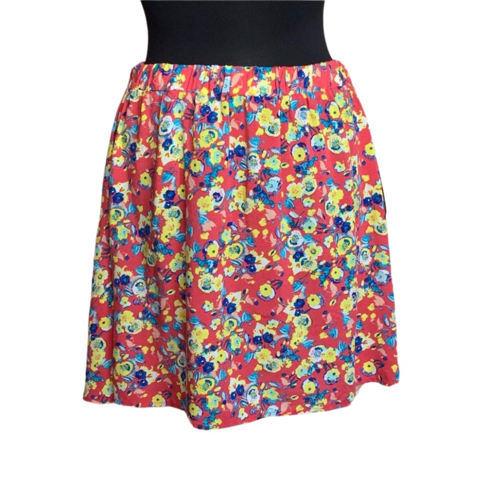 LILY STAR Pink Skirt Large Floral Elastic Waist Flirty